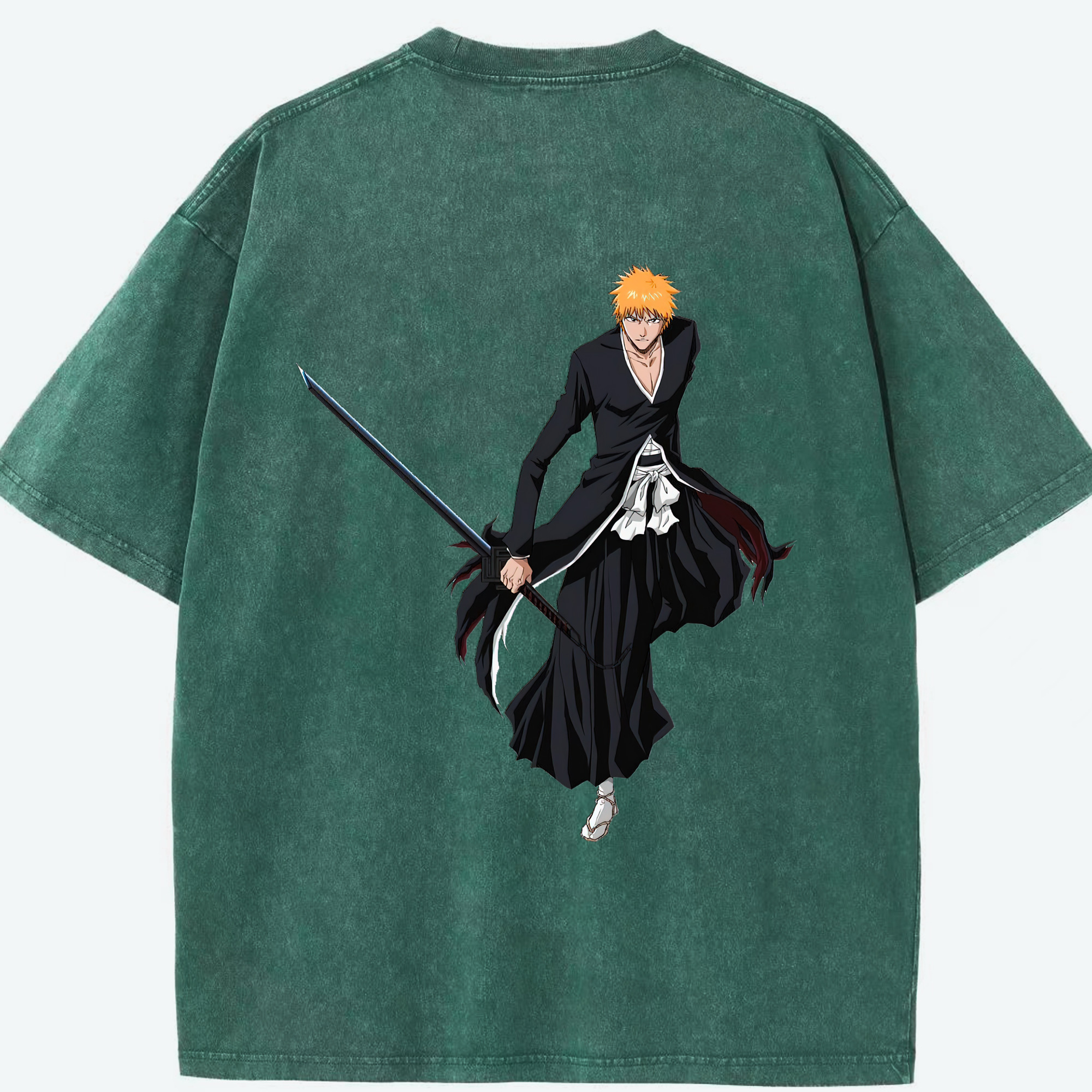 （画像用） ブリーチ 黒崎一護（くろさき いちご）BLEACH Kurosaki Ichigo 綿100% ヴィンテージ風 半袖Tシャツ（背面プリント）